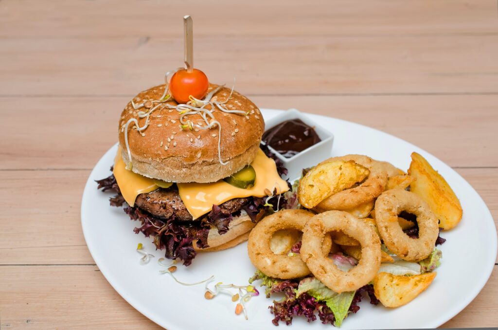 BAM! Be A Man. Junk Food Hamburger And Fries.