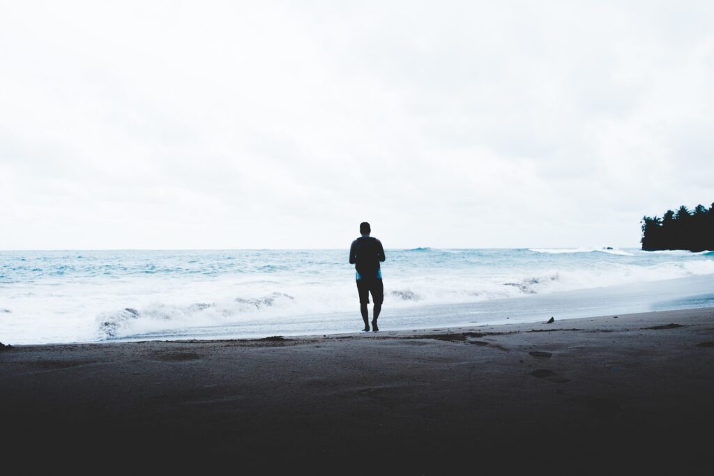 BAM! Be A Man. Man Alone Walking On Beach 2.